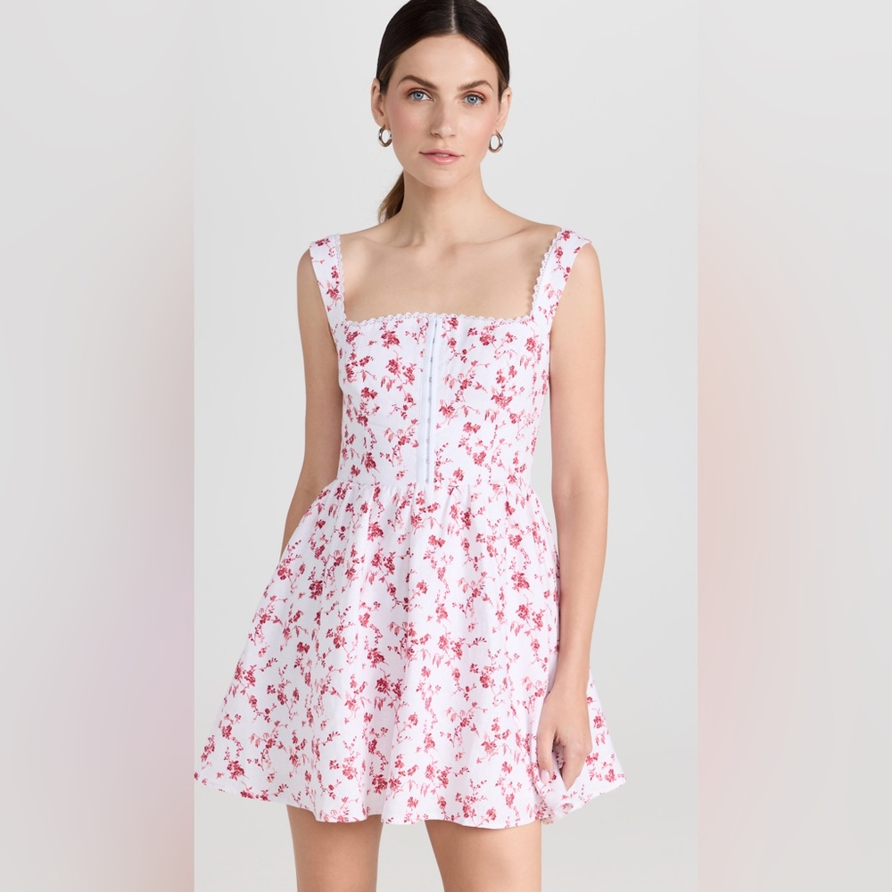 Reformation White Mini Dress with Red Floral Print